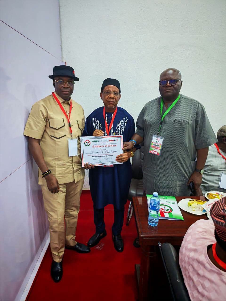 PDP Rivers Governorship Candidate Soni Ejekwu Receives Certificate of Return at NEC Meeting  ‎