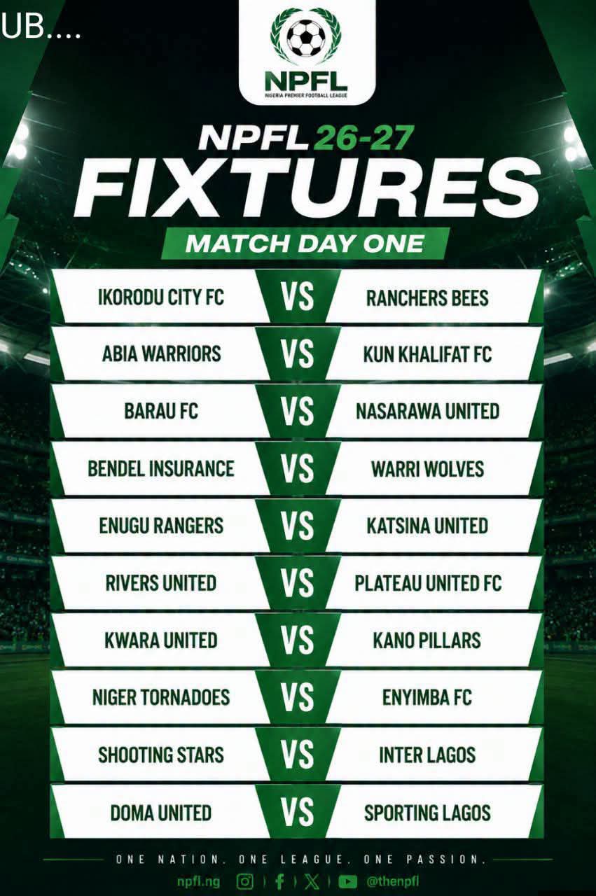 NPFL Matchday One Kicks Off as Clubs Battle for Early Momentum in 2026/27 Season Here's a polished sports news report based on the fixtures.