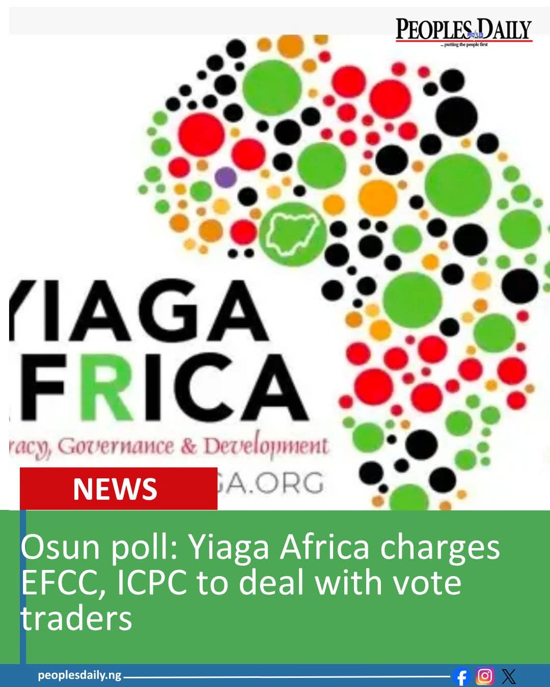Yiaga Africa Urges EFCC, ICPC to Crack Down on Vote Buying in Osun Poll Marks Another Year