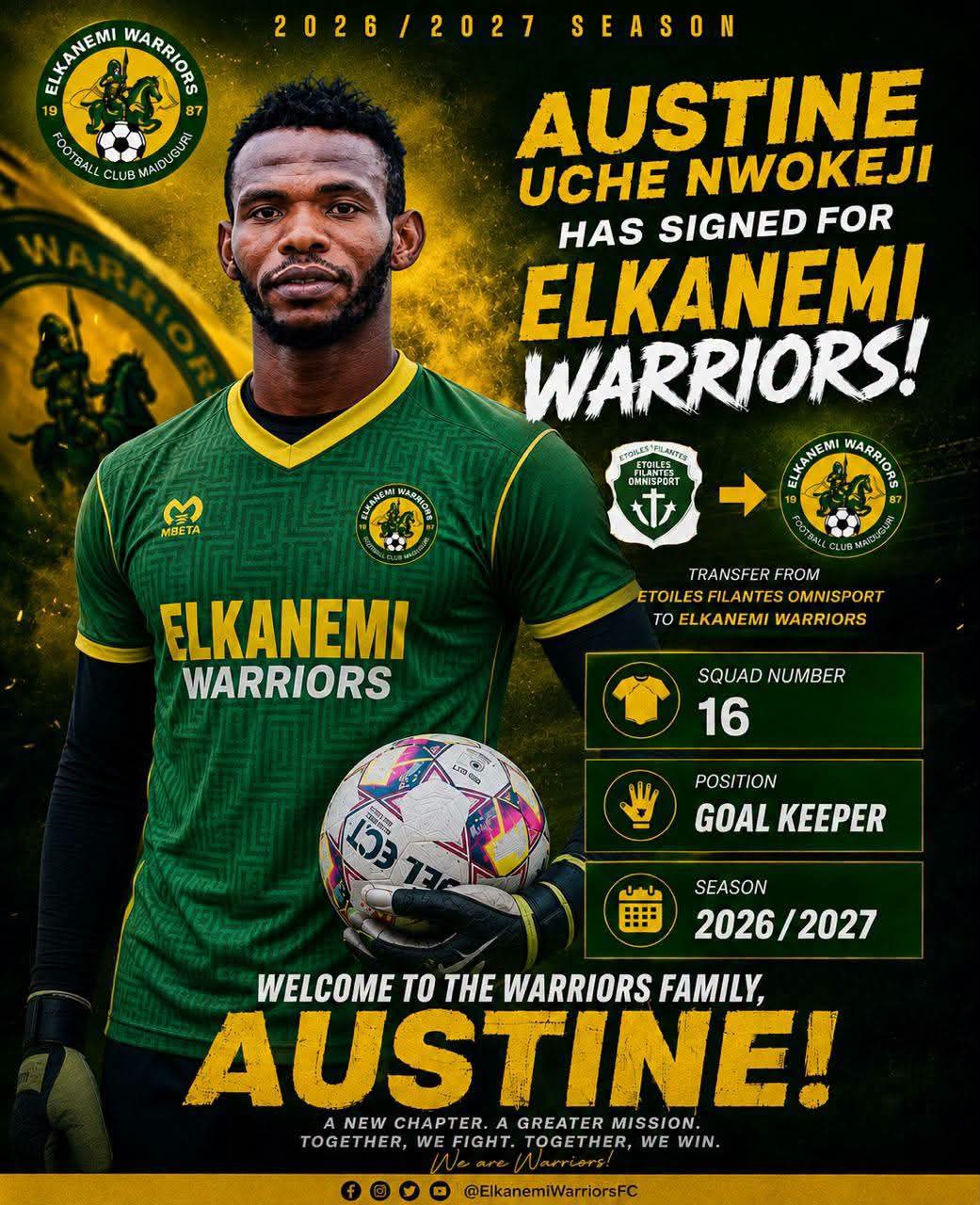 Uche Nwokeji Returns to El-Kanemi Warriors on New Contract