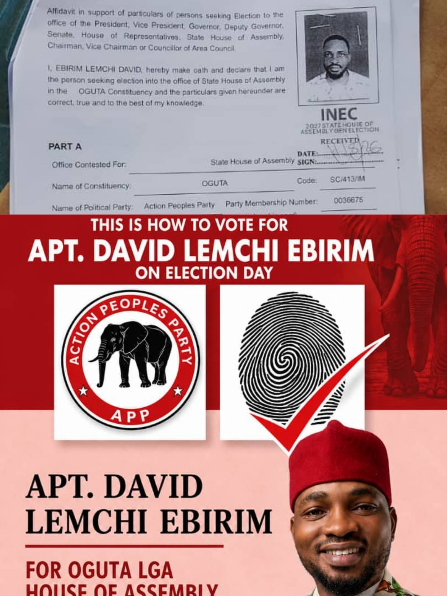 INEC Lists Ebirim as APP Candidate for Oguta Assembly Seat Ahead of 2027 Election